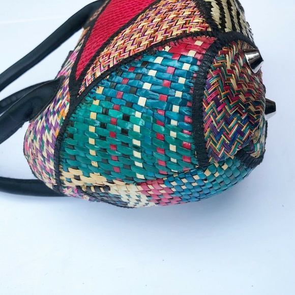 Vintage Woven Wicker Hardside Purse Boho Handbag - Picture 7 of 8